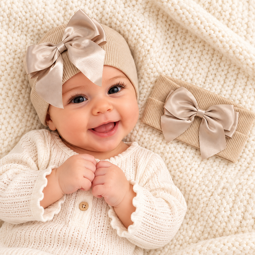 Nursery Time Beige Hat & Headband Set 0/3 Months BW-0503-640