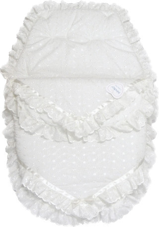 KINDER 4909 BRODERIE ANGLAISE V RIBBON BUGGY LINER/COSY TOES - WHITE