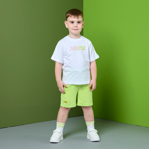 Mitch & Son Boys White/Green Soft Feel Short Set with Large Graphic Front - Ray (MS26306)
