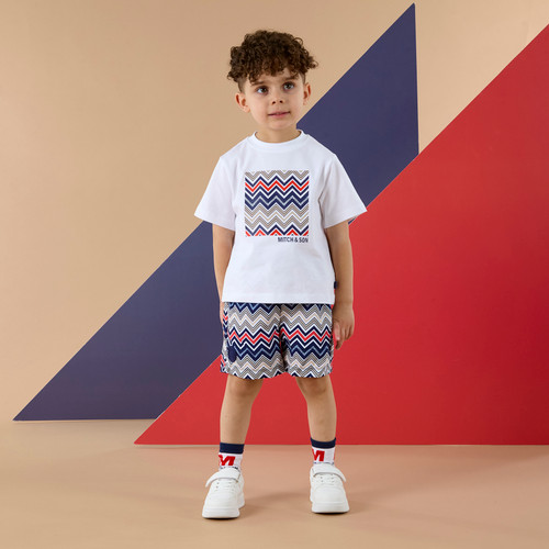 Mitch & Son Boys White T-Shirt with Chevron Graphic Front - Pedro (MS26216)