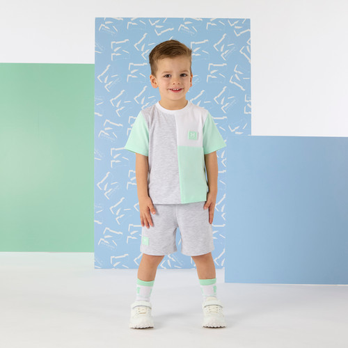 Mitch & Son Boys Mint/Grey Cut & Sew Soft Short Set - Otto (MS26106)