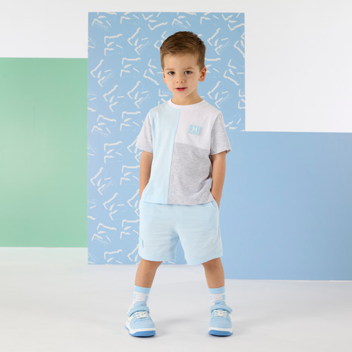 Mitch & Son Boys Blue/Grey Cut & Sew Soft Short Set - Otto (MS26106)