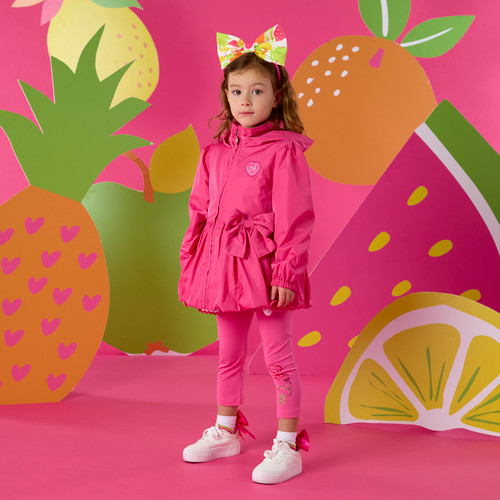 ADEE Girls Pink Puff Jacket with Bows & Branding on Back - Stella (S263206)