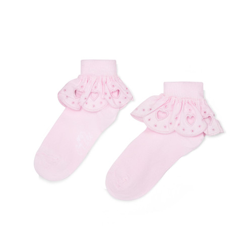 ADEE Girls Pink Ankle Socks with Broderie Anglaise Frill - Rosalie (S261905)