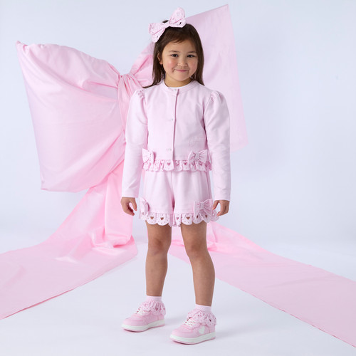 ADEE Girls Pink Broderie Angalaise Cardigan with Bows - Renee (S261301)