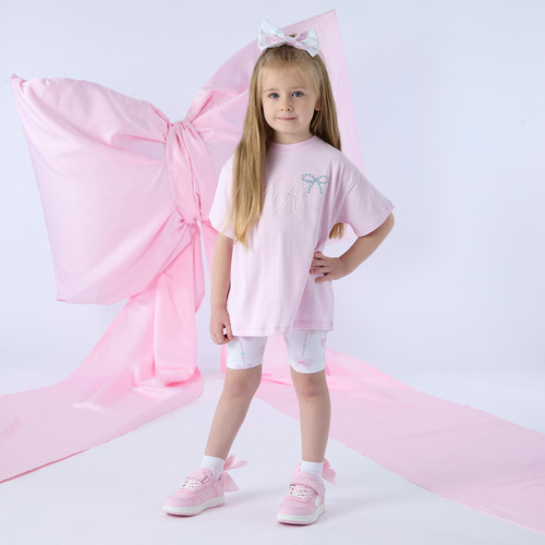 ADEE Girls Pink Cycling Short Set with Bow Print - Rebecca (S261504)