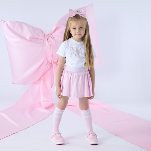 ADEE Girls White/Pink Skort Set with Diamante Bow Artwork - Rose (S261506)