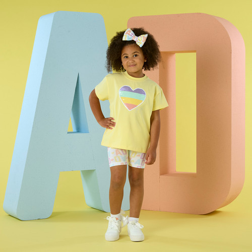 ADEE Girls Lemon T-shirt with Inital Print Cycling Shorts - Saz (S262517)
