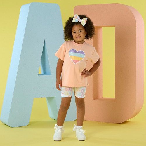 ADEE Girls Peach T-shirt with Inital Print Cycling Shorts - Saz (S262517)