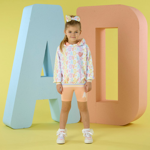 ADEE Girls White Hoody with Pastel Initial Print & Matching Peach Cycling Shorts - Sisi (S262518)