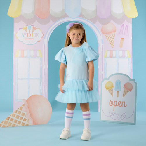 ADEE Girls Blue Dress with Tulle Bow & Skirt - Sparkle (S262706)