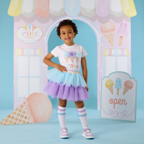 ADEE Girls White Ice Cream Top with Blue/Lilac Tulle Skirt - Suzi (S262511)