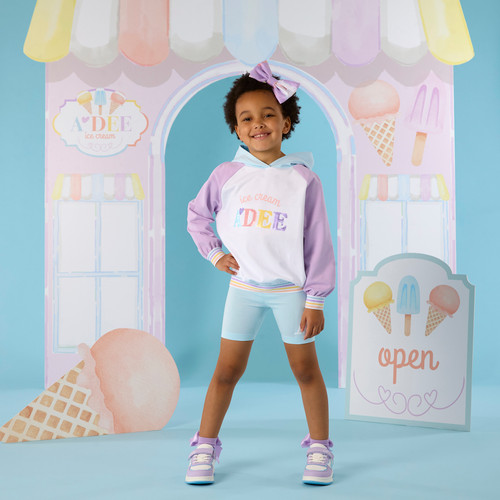 ADEE Girls Blue/Lilac Colour Block Hoody & Cycling Short Set - Sissy (S262515)