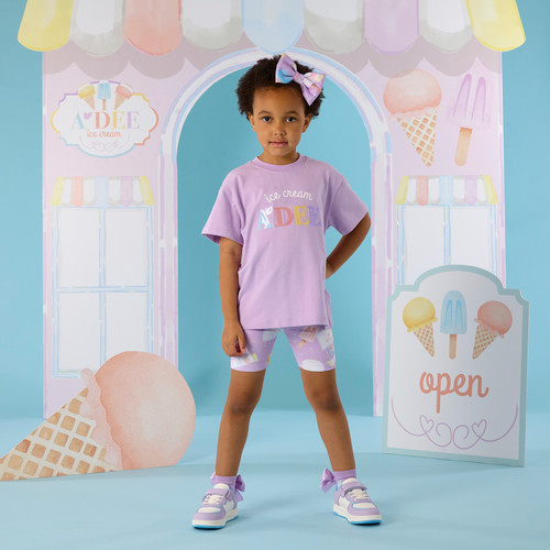 ADEE Girls Lilac T-shirt with Ice Cream Print Cycling Shorts - Sophia (S262514)