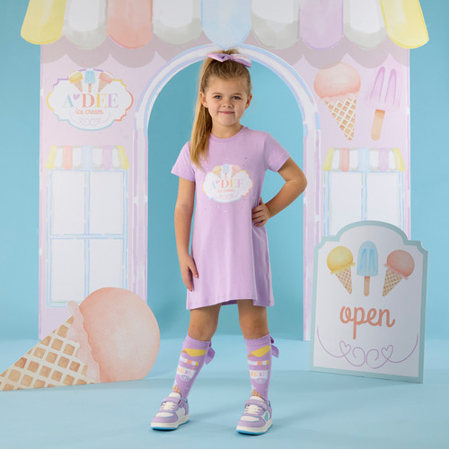 ADEE Gils Lilac Jersey Dress with Sequin Ice Cream Artwork - Sloane (S262709)