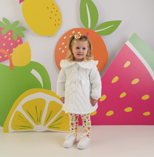 Little A Girls White Quilted Jacket with Bows - Penelope (LA26201)