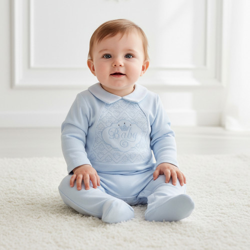 Sofija Baby Boys Blue Babygrow with Collar Bambini 070048