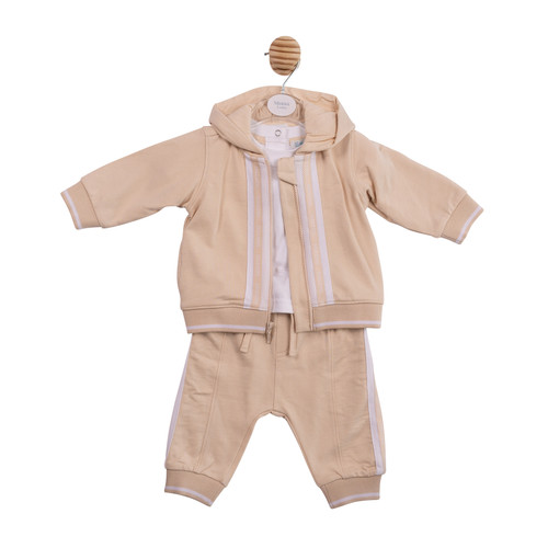 Mintini Baby Boys Beige/White Stripe Hooded Jacket, Top & Joggers Set MB6996