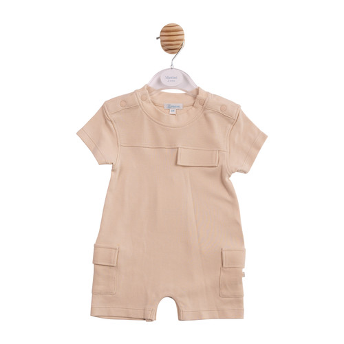 Mintini Baby Boys Beige Romper with Pockets MB6964