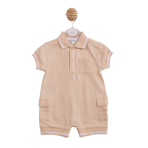 Mintni Baby Boys Beige Polo Shirt Romper with Pockets MB6965