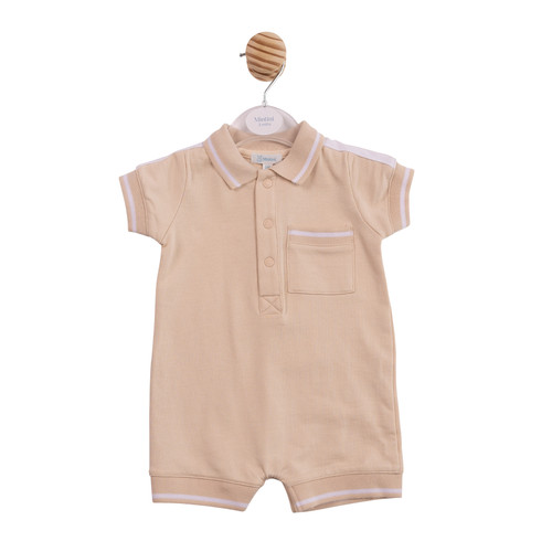 Mintini Baby Boys Beige/White Stripe Polo Romper MB6991
