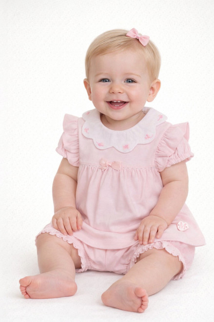 Mintini Baby Girls Pink Scallop Collar Top & Jam Pant Set MB7030