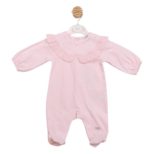 Mintini Baby Girls Pink Diamante Frill All in One Sleepsuit MB7090