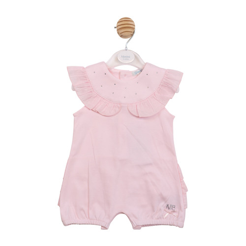 Mintini Baby Girls Pink Diamante Frill Romper MB7092