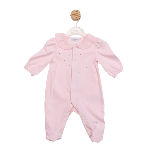 Mintini Baby Girls Pink Diamante Frill All in One Sleepsuit MB7089