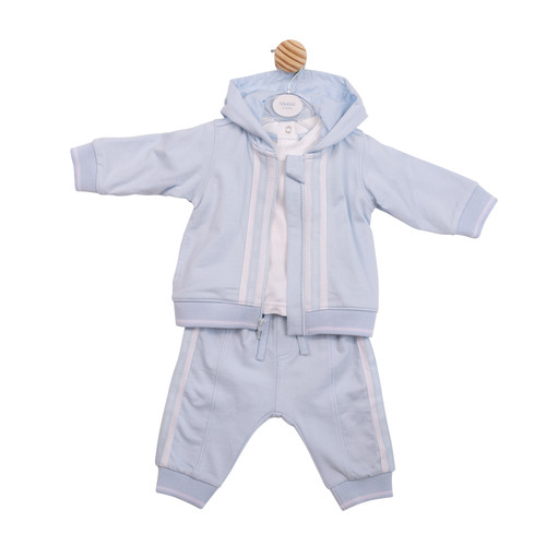 Mintini Baby Boys Blue/White Stripe Hooded 3 Piece Jog Set MB6988