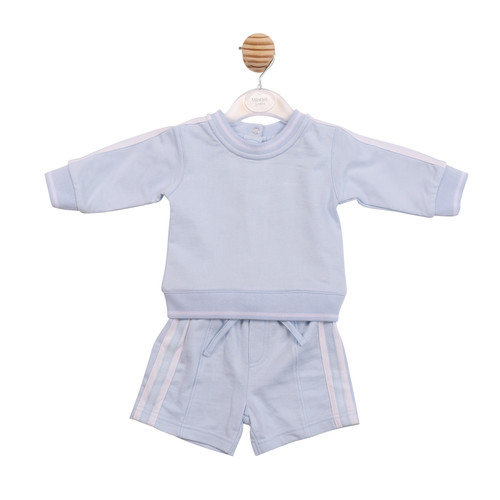 Mintini Baby Boys Blue/White Stripe Sweatshirt & Short Set MB6986