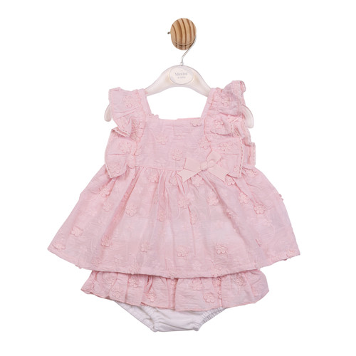 Mintini Baby Girls Pink Broderie Flower Top & Jam Pant Set MB7229