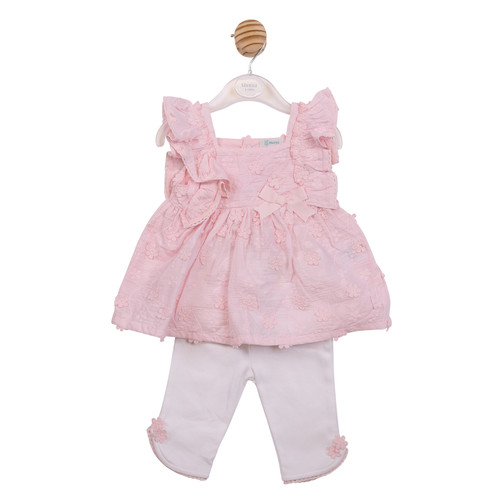 Mintini Baby Girls Pink Broderie Flower Tunic & Legging Set MB7231