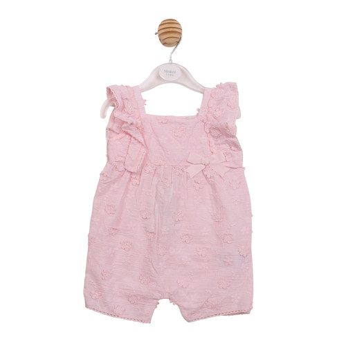 Mintini Baby Girls Pink Broderie Flower Sun Romper MB7228