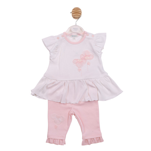 Mintini Baby Girls White/Pink Tulle Flower Tunic & Legging Set MB7209