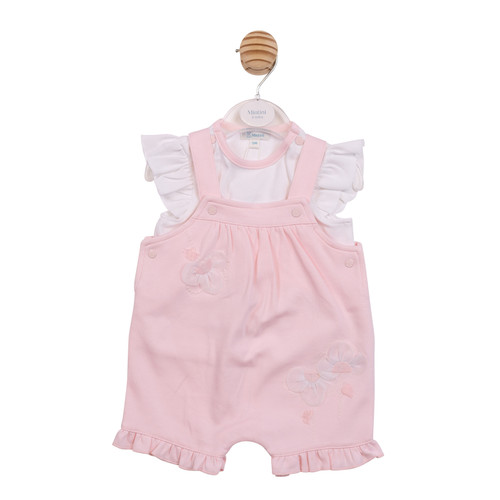 Mintini Baby Girls White/Pink Tulle Flower Top & Short Dungaree Set MB7206