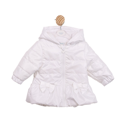 Mintini Baby Girls White Silky Lightweight Hooded Coat with Bows MB6863