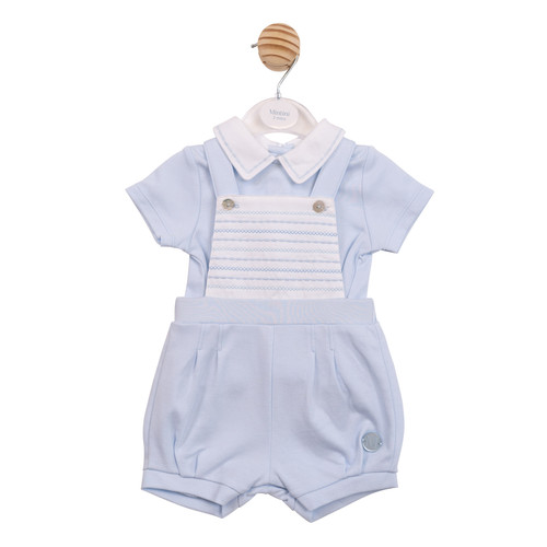 Mintini Baby Boys Blue Linear Front Top & Short Dungaree Set MB6883