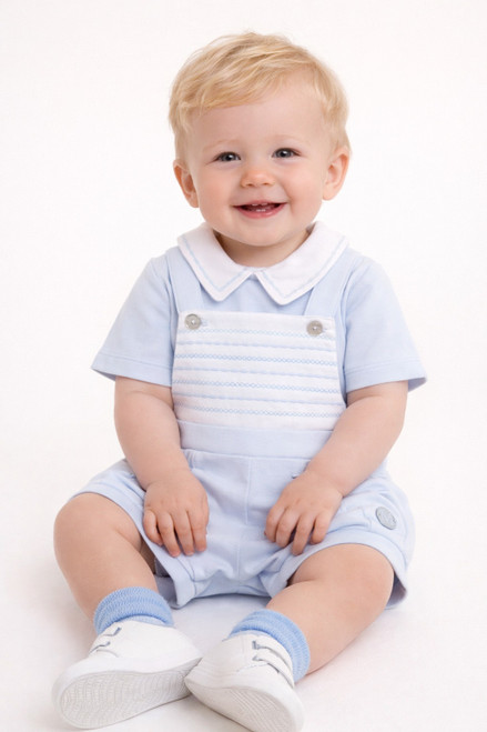 Mintini Baby Boys Blue Linear Front Top & Short Dungaree Set MB6883