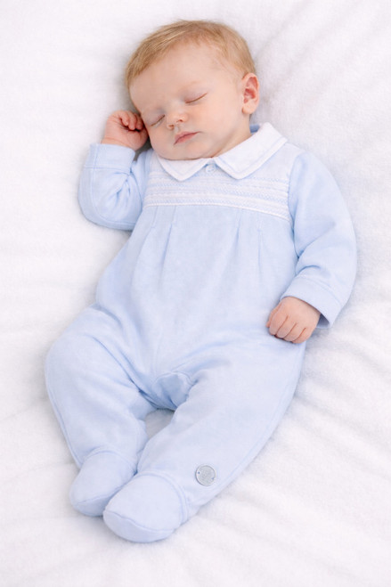 Mintini Baby Boys Blue Linear Front All in One Sleepsuit MB6880