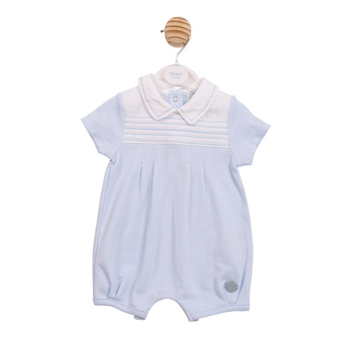 Mintini Baby Boys Blue Linear Front Romper MB6881