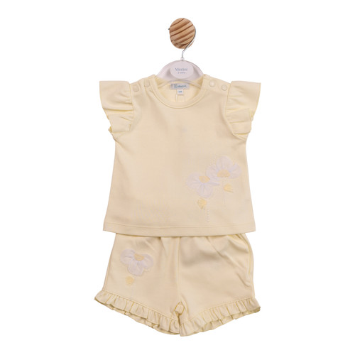 Mintini Baby GIrls Lemon Tulle Flower Top & Short Set MB7216