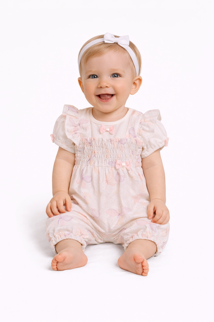 Mintini Baby Girls White Butterfly Print Top & Romper Dungaree Set MB7221