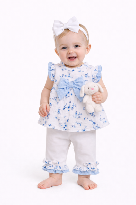 Mintini Baby Girls White/Blue Floral Tunic & Legging Set MB7143