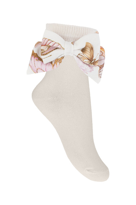 Daga Girls Twinkle Flight White Butterfly Printed Bow Ankle Socks M10521