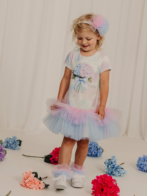 Daga Girls Pastel Bloom Dress with Hydrangea Bouquet & Pastel Tulle Skirt M10455