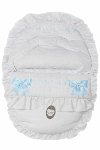 Kinder 0988 Polycotton Waffle Ribbon Slot Car Seat Cosy - White/Blue