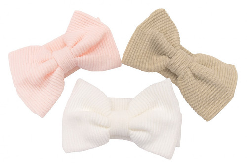 “Kinder CT167 Baby Girls Large Bow Ribbed Knit Earwarmer Headband - White”