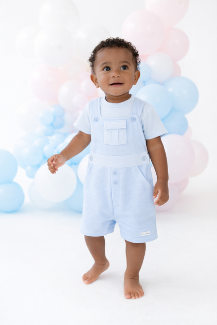 Blues Baby BB3066 Boys Blue Ribbed Short Dungaree Set