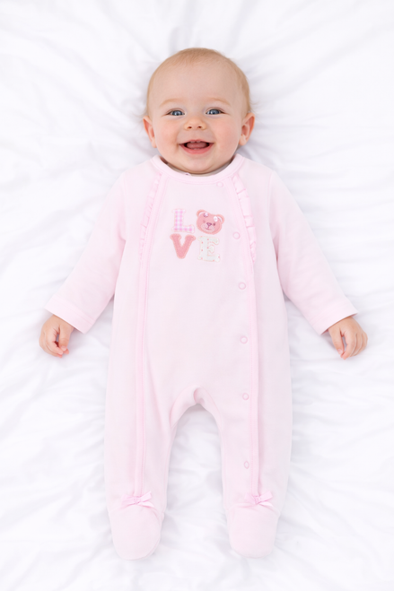 Dandelion AV6154 Girls Pink Teddy Love Velour All in One